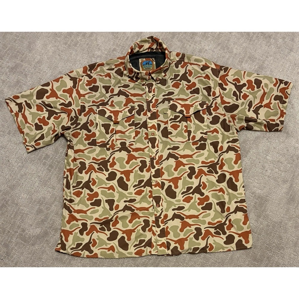 Amigo Provisions Texas Longhorns Shirt XL Green Camo Vented Short Sleeve NCAA
